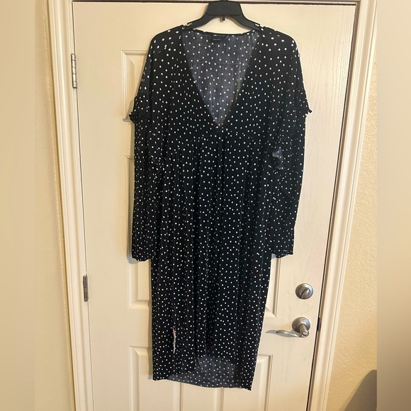 White Polka Dot Pleated Black Dress main image 1